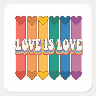 Sticker Carré L'amour est l'amour - Coeurs arc-en-ciel Pride LGB