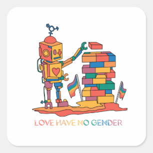 Sticker Carré L'amour n'a pas de genre - Robot en bois arc-en-ci