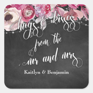 Sticker Carré Lampe Chalkboard Fleurs Hugs & Baisers de nous
