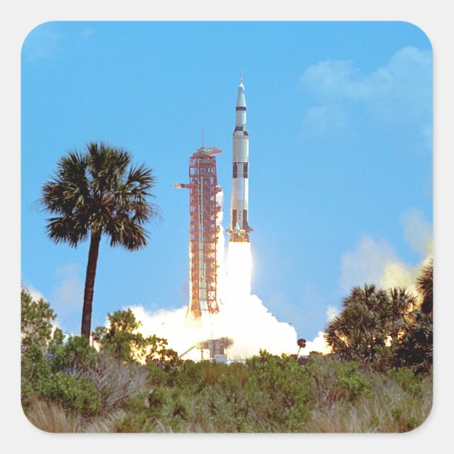 Sticker Carré Lancement de la fusée Saturn V de NASA Apollo 16 (Devant)