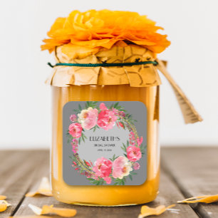 Sticker Carré Lancement de mariage floral rose aquarelle