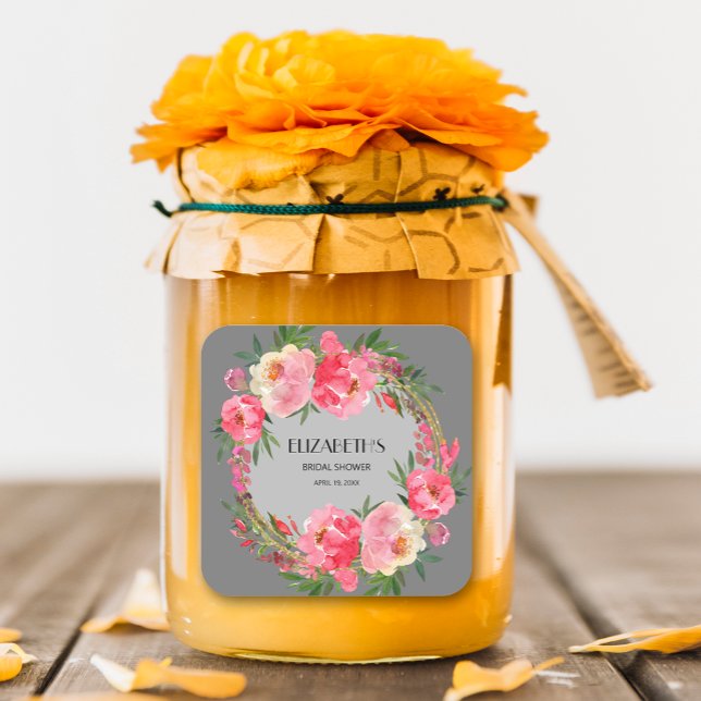 Sticker Carré Lancement de mariage floral rose aquarelle (Créateur téléchargé)