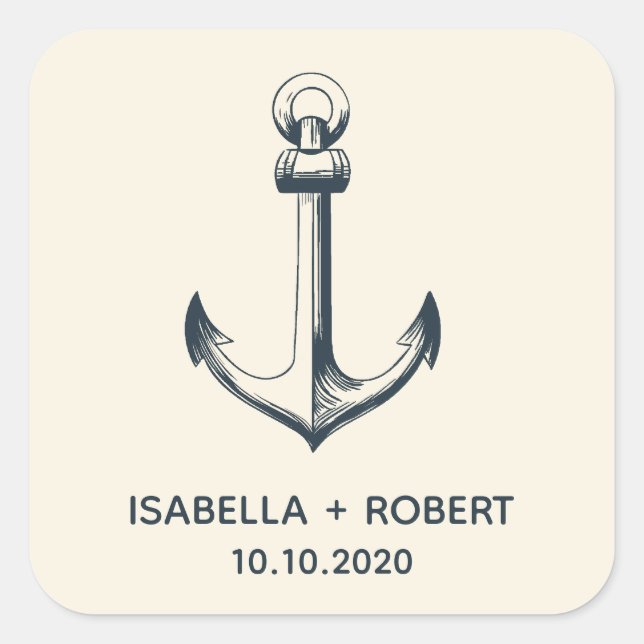 Sticker Carré L'Ancre bleue | Monogramme Mariage (Devant)