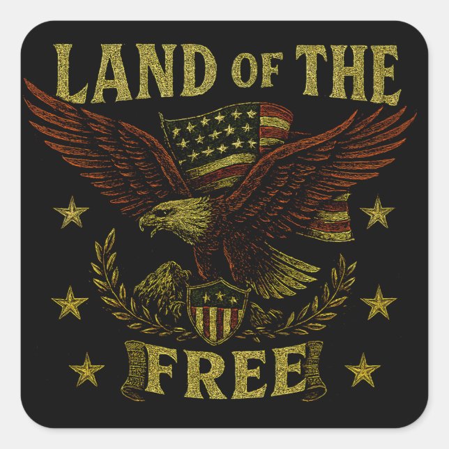 Sticker Carré Land of the Free – Classic American Liberty (Devant)