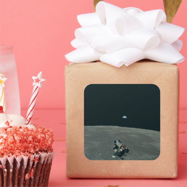 Sticker Carré Lander lunaire Apollo et lever de terre sur la lun (Fête)