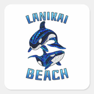 Sticker Carré Lanikai Beach Hawaii Vacances Orques de baleines t