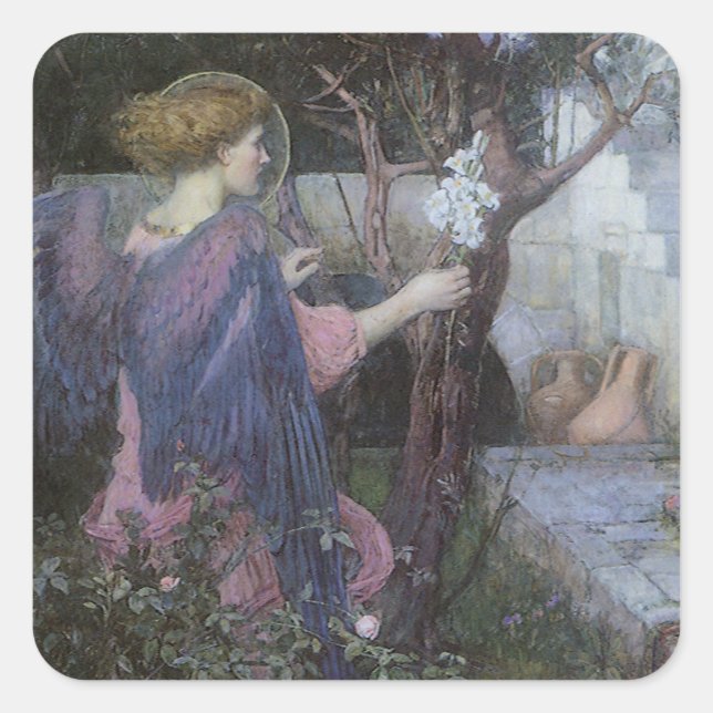 Sticker Carré L'Annonciation par John William Waterhouse (Devant)