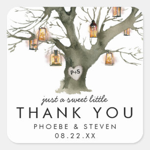Sticker Carré Lanterne Rustique Arbre Chêne Cadeau de Mariage Do