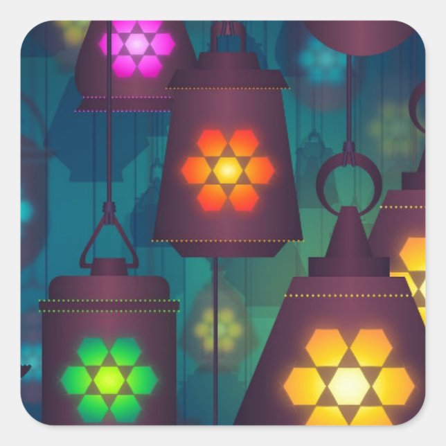 Sticker Carré Lanternes arabes Design moyen-oriental (Devant)