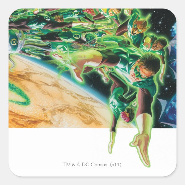 Sticker Carré Lanternes vertes volant dans l'espace (Devant)