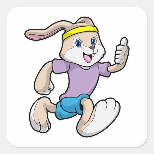 Sticker Carré Lapin à Jogging avec bandeau (Devant)