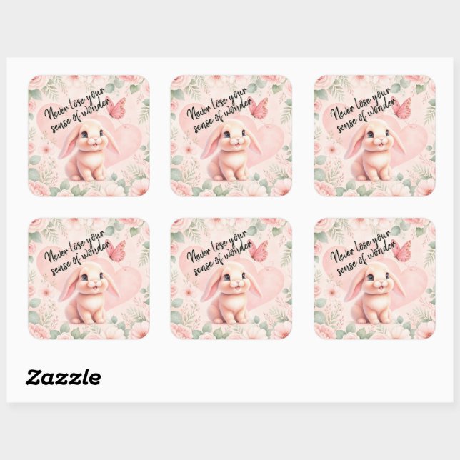 Sticker Carré Lapin adorable 'n papillon aimant (Feuille)