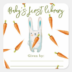 Sticker Carré Lapin aux carottes - première bibliothèque de bébé