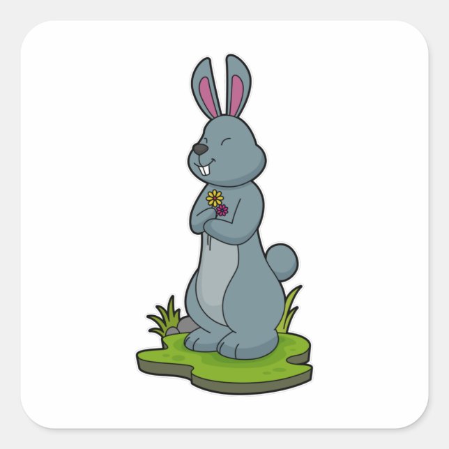 Sticker Carré Lapin aux fleurs (Devant)