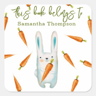 Sticker Carré Lapin avec carottes - ce livre appartient à