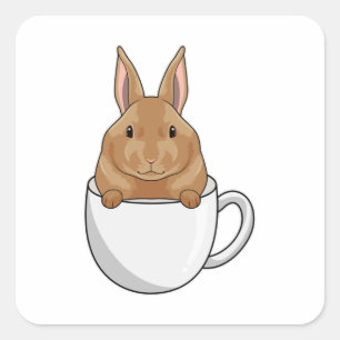 Sticker Carré Lapin avec la coupe de café