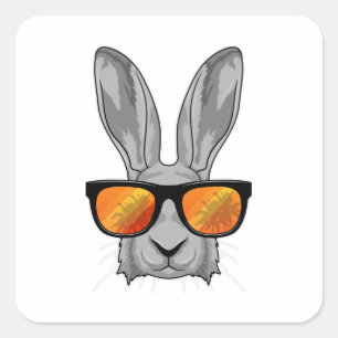 Sticker Carré Lapin avec lunettes de soleil
