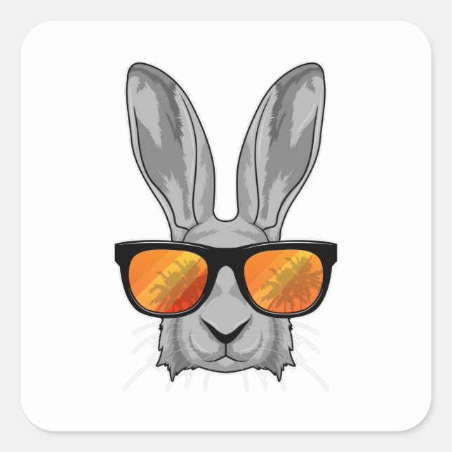 Sticker Carré Lapin avec lunettes de soleil (Devant)