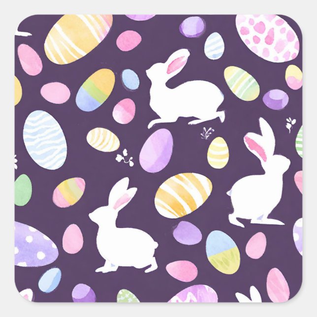Sticker Carré lapin avec oeufs de pâques (Devant)