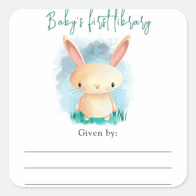 Sticker Carré Lapin - Baby shower, livres pour bébé (Devant)