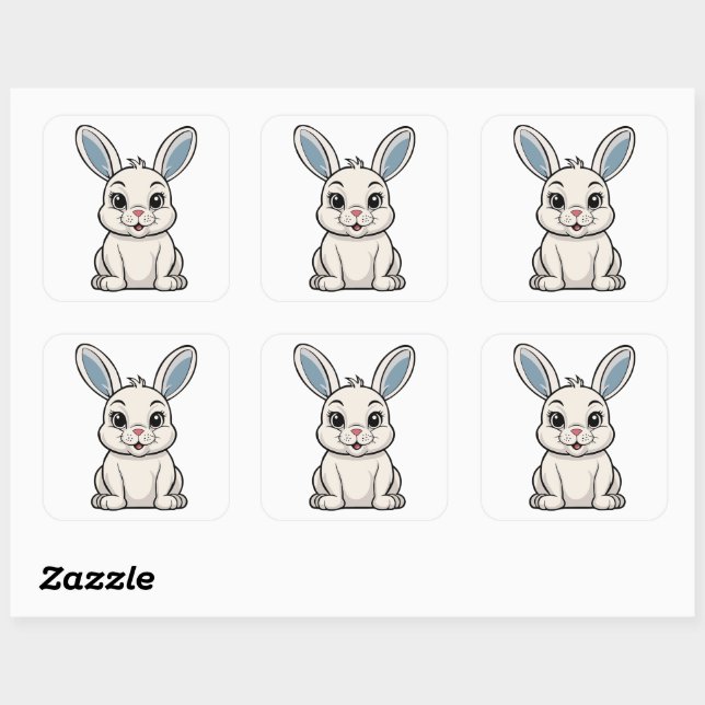 Sticker Carré Lapin Blanc (Feuille)