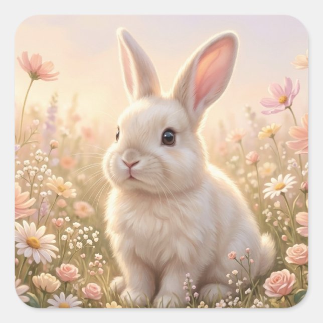 Sticker Carré Lapin Blanc (Devant)