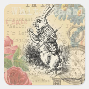 Sticker Carré Lapin Blanc Aventures d'Alice au Pays des Merveill
