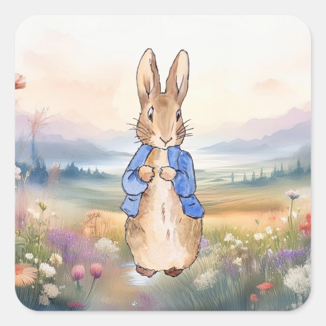Sticker Carré Lapin classique Bunny veste bleue (Devant)