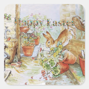 Sticker Carré Lapin classique Joyeuses Pâques