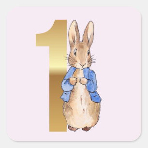 Sticker Carré Lapin classique pour premier anniversaire