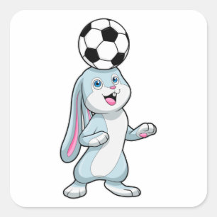 Sticker Carré Lapin comme joueur de football avec balle de footb