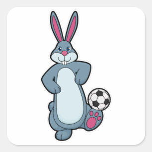 Sticker Carré Lapin comme joueur de football avec balle de footb