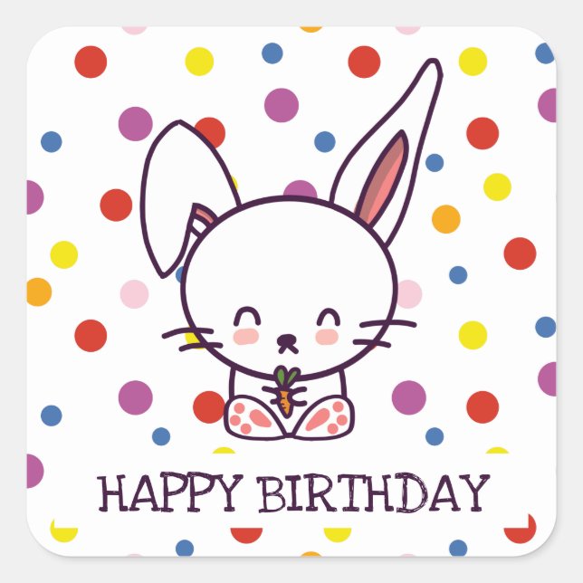 Sticker Carré Lapin d'anniversaire et pois (Devant)