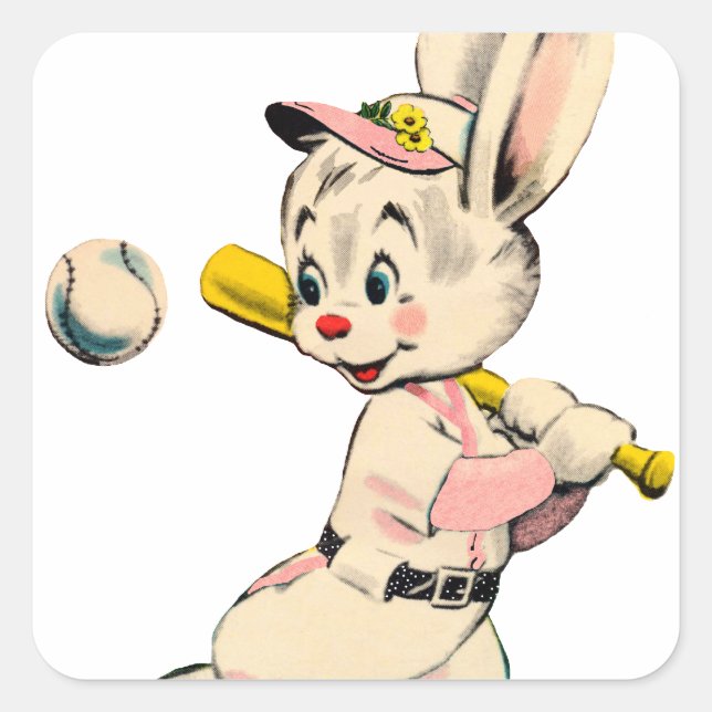 Sticker Carré Lapin De Baseball En Rose (Devant)