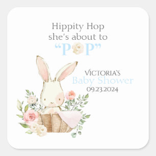 Sticker Carré Lapin de forêt de bois floral bleu