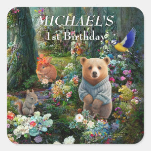 Sticker Carré Lapin de miel et ours de boo