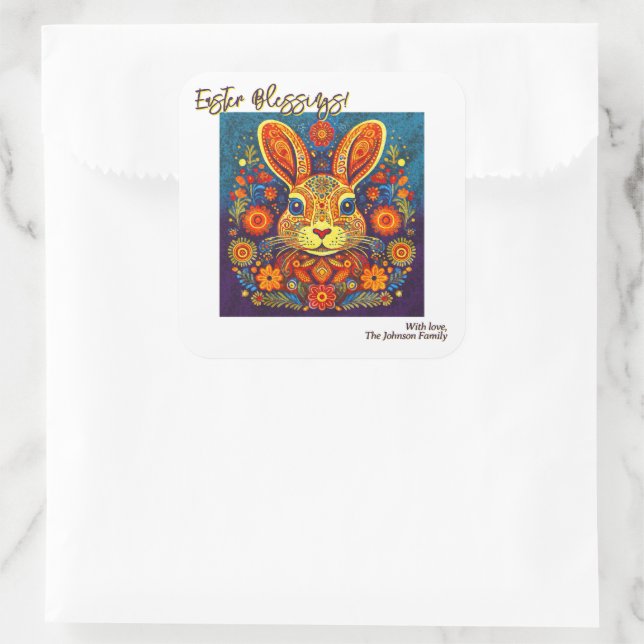 Sticker Carré Lapin de Pâques - Artisanat - Pâques Personnalisab (Sac)