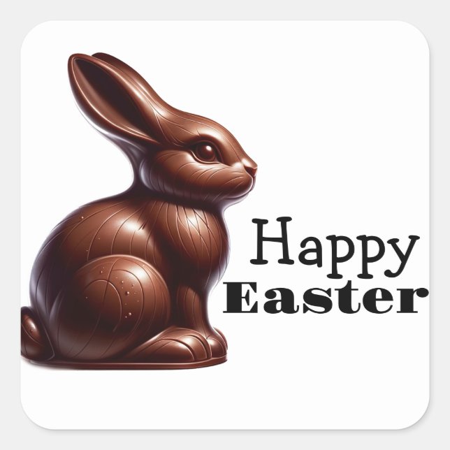 Sticker Carré Lapin de Pâques au chocolat joyeux (Devant)