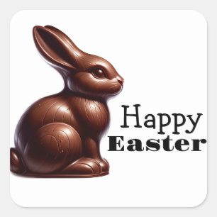 Sticker Carré Lapin de Pâques au chocolat joyeux