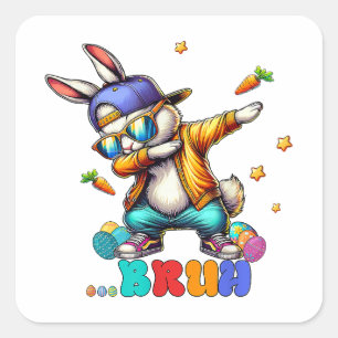 Sticker Carré Lapin de Pâques Bruh Dab Drôle