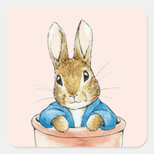 Sticker Carré Lapin de Pâques classique assis dans un pot