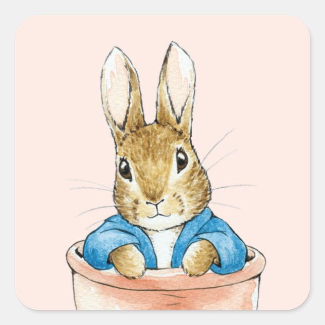 Sticker Carré Lapin de Pâques classique assis dans un pot   (Devant)