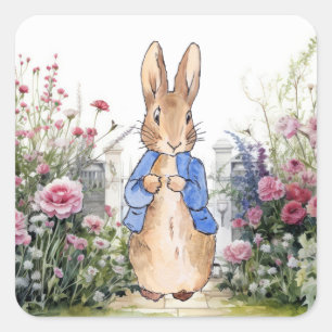 Sticker Carré Lapin de Pâques classique veste bleue