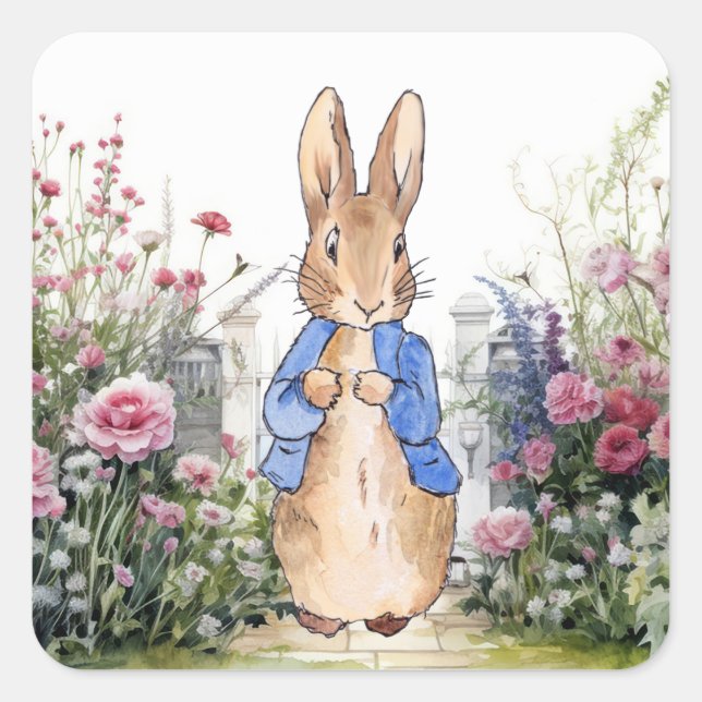 Sticker Carré Lapin de Pâques classique veste bleue (Devant)