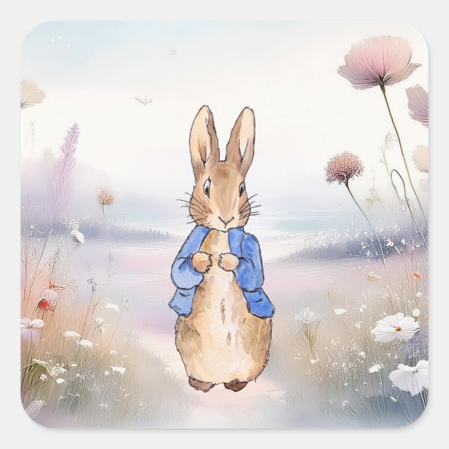 Sticker Carré Lapin de Pâques classique veste bleue (Devant)