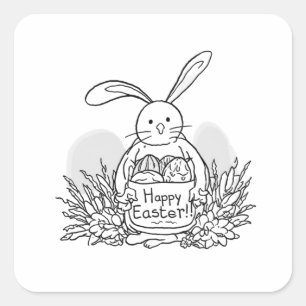 Sticker Carré Lapin de Pâques Dessiné à la Main Style de Colorat