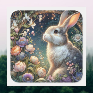 Sticker Carré Lapin de Pâques floral Art Nouveau élégant