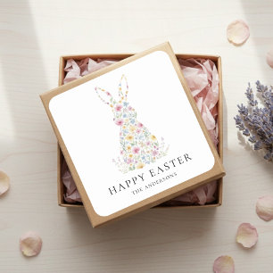 Sticker Carré Lapin de Pâques Floral Personnalisé Sur mesure