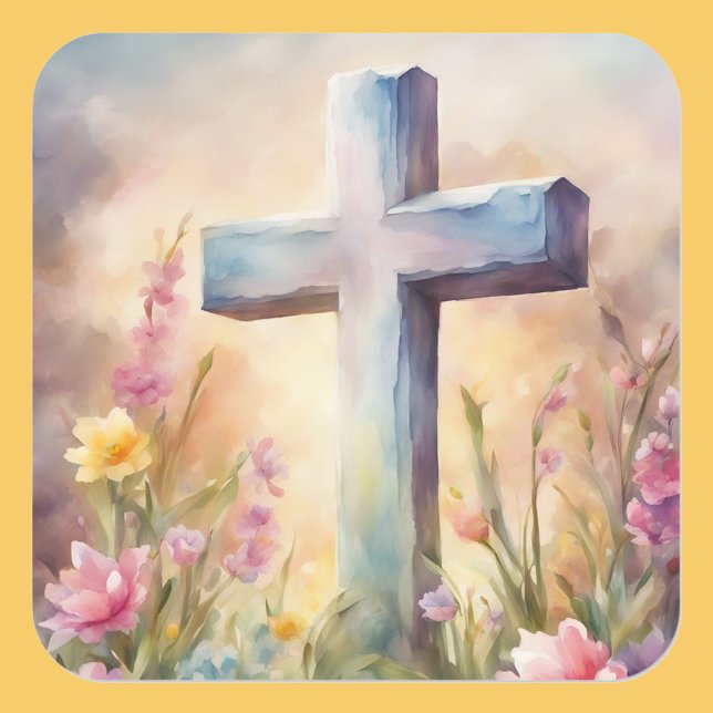 Sticker Carré lapin de pâques mignon professeur de vacances flor (Créateur téléchargé)