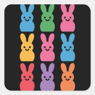 Sticker Carré Lapin de Pâques Œufs Carreaux Léopard